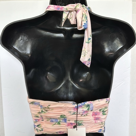 NWT Zara silky floral crop halter corset top light pink S - Picture 7 of 16
